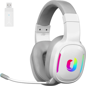 Jeecoo G80 Wireless Gaming Headset - 7.1 Surround Sound, Detachable Noise Canceling Mic, Low Latency 2.4GHz Wireless Gaming Headphones, Shining RGB - Works with PS4 PS5 PC Laptop Computers